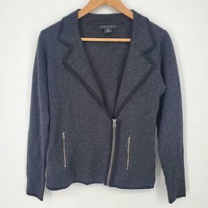 Tahari Women's Grey Black Moto Style‎ Wool Blend Sweater Jacket Size Small